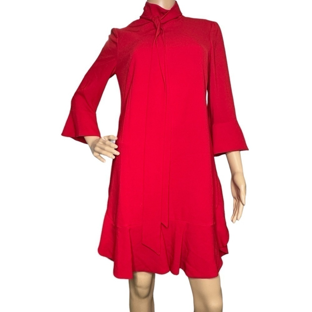 Karen Millen red dress with scarf, bell sleeve, 6